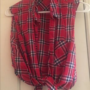 F21 Thin Cropped Tie Flannel